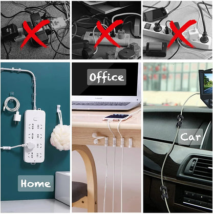 Organizador de Cables Autoadhesivo – Clips para Hogar, Oficina y Coche