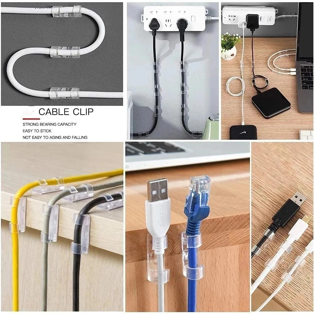 Organizador de Cables Autoadhesivo – Clips para Hogar, Oficina y Coche