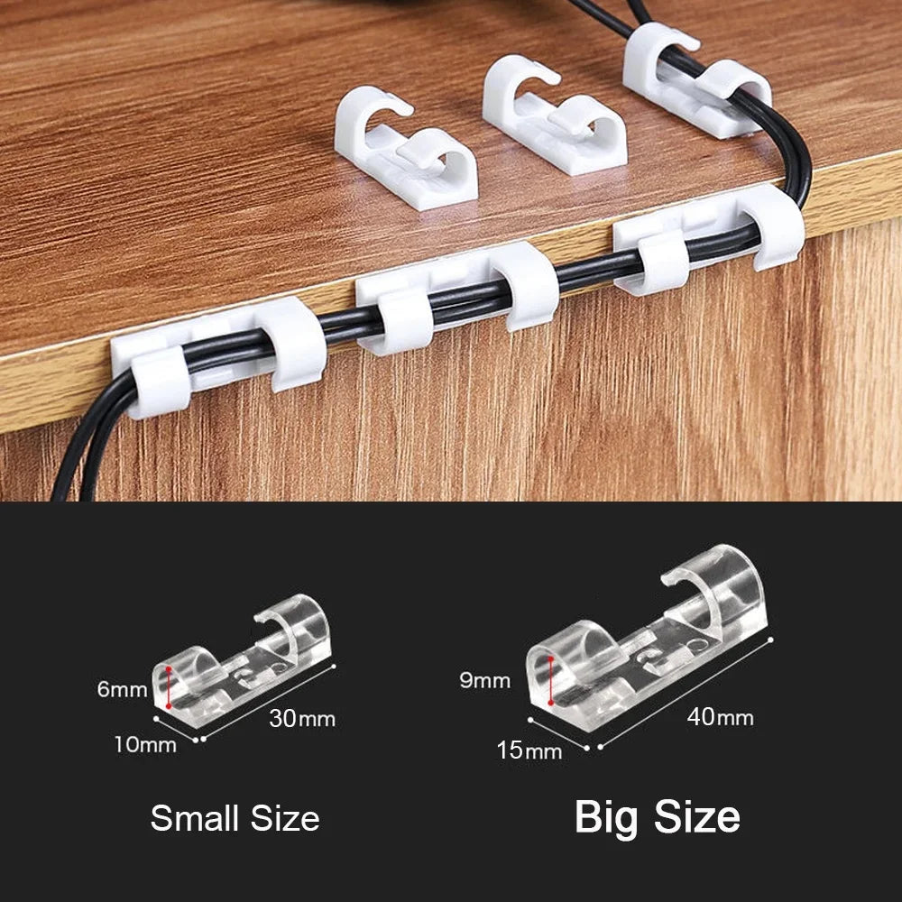Organizador de Cables Autoadhesivo – Clips para Hogar, Oficina y Coche