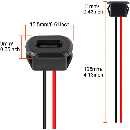 cable USB-C con conector hembra para montaje en panel, resistente al agua, con 2 cables pelados para soldar.