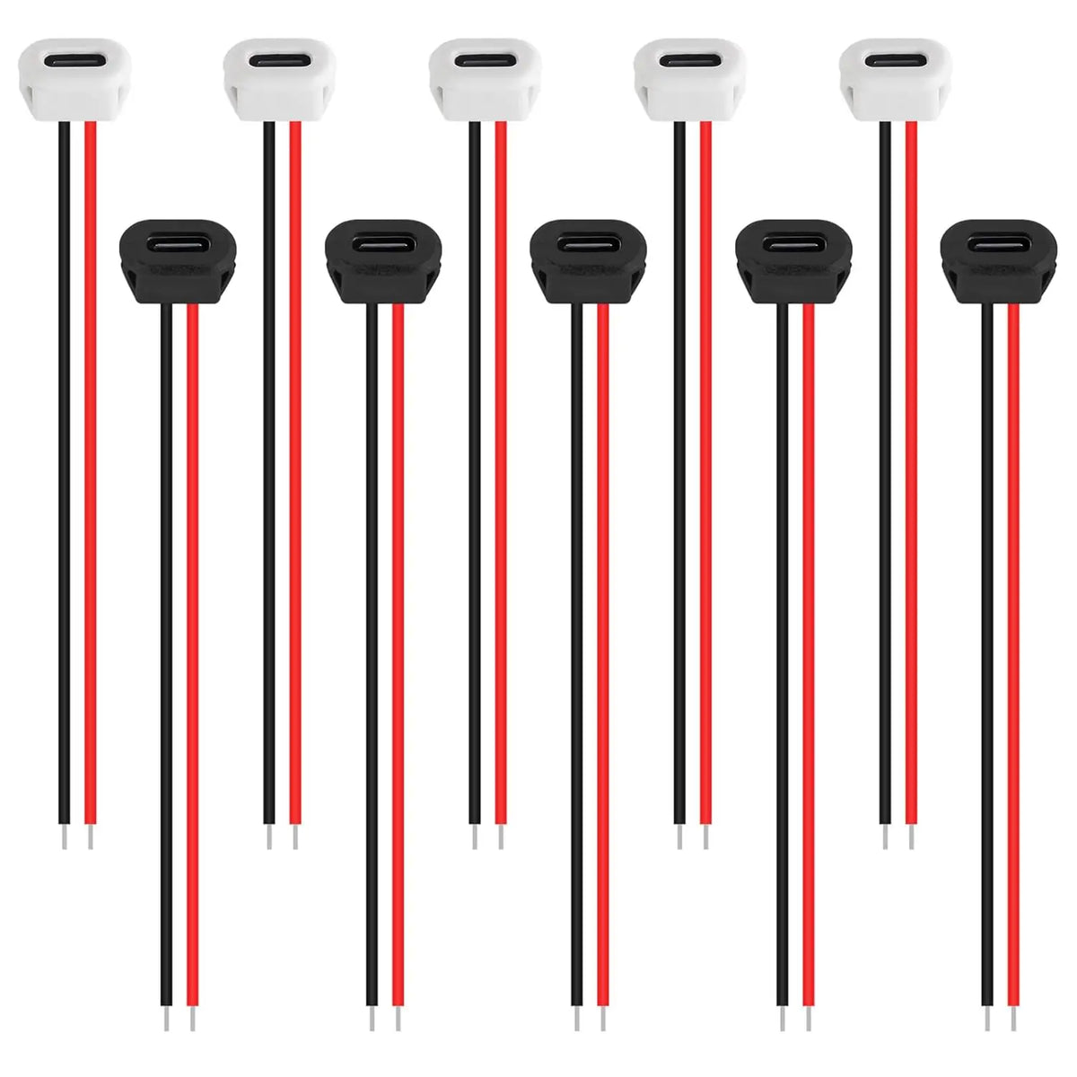 cable USB-C con conector hembra para montaje en panel, resistente al agua, con 2 cables pelados para soldar.