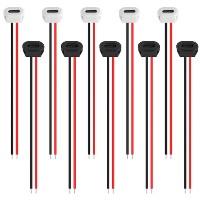cable USB-C con conector hembra para montaje en panel, resistente al agua, con 2 cables pelados para soldar.