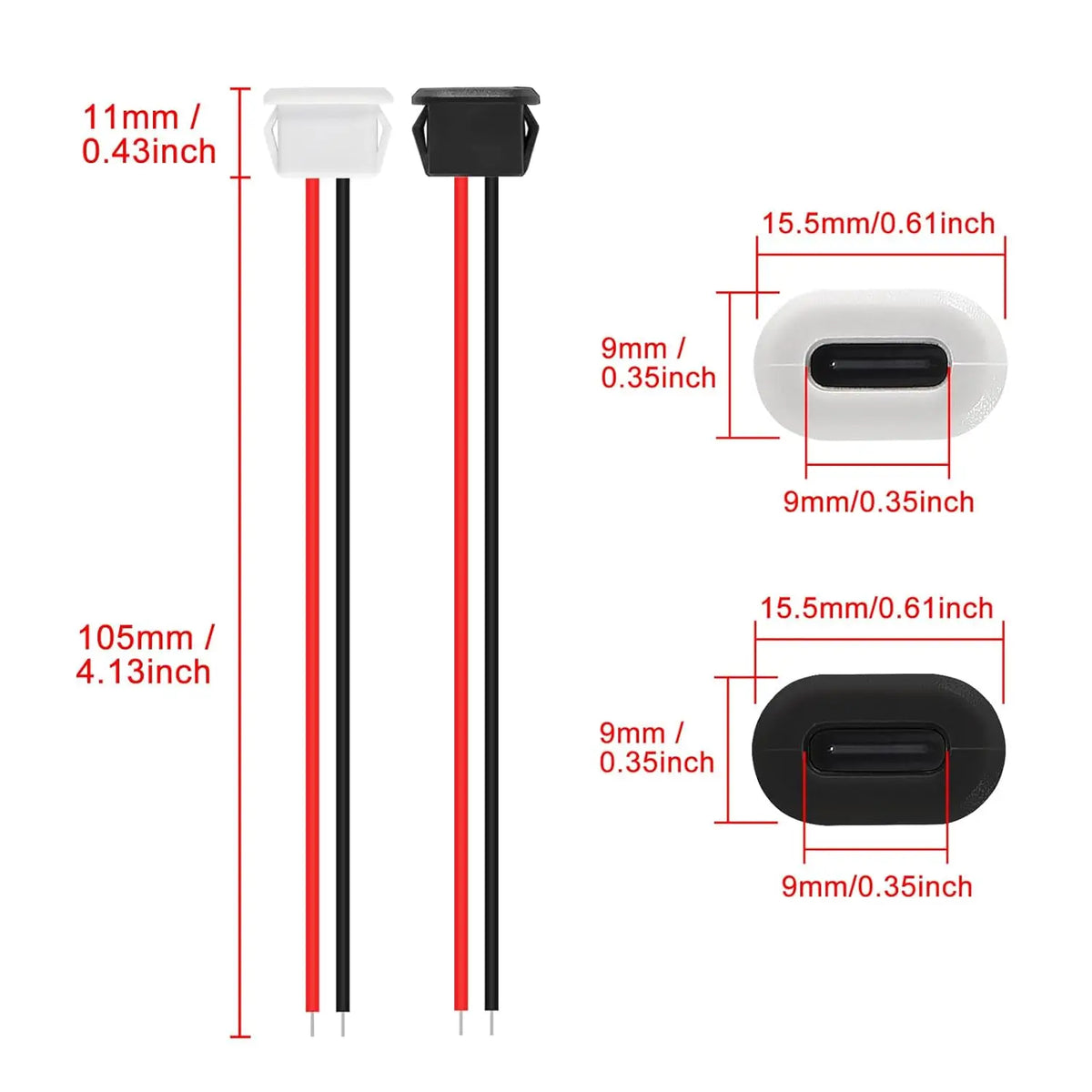 cable USB-C con conector hembra para montaje en panel, resistente al agua, con 2 cables pelados para soldar.