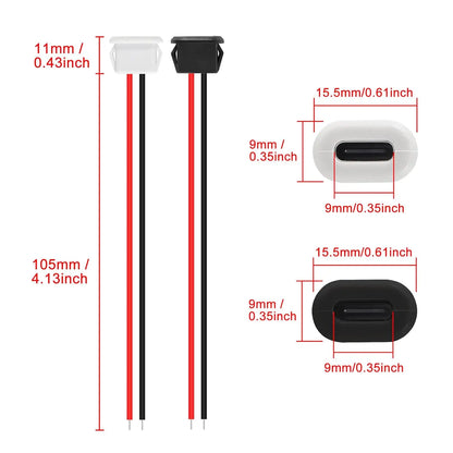 cable USB-C con conector hembra para montaje en panel, resistente al agua, con 2 cables pelados para soldar.