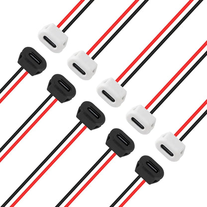 cable USB-C con conector hembra para montaje en panel, resistente al agua, con 2 cables pelados para soldar.