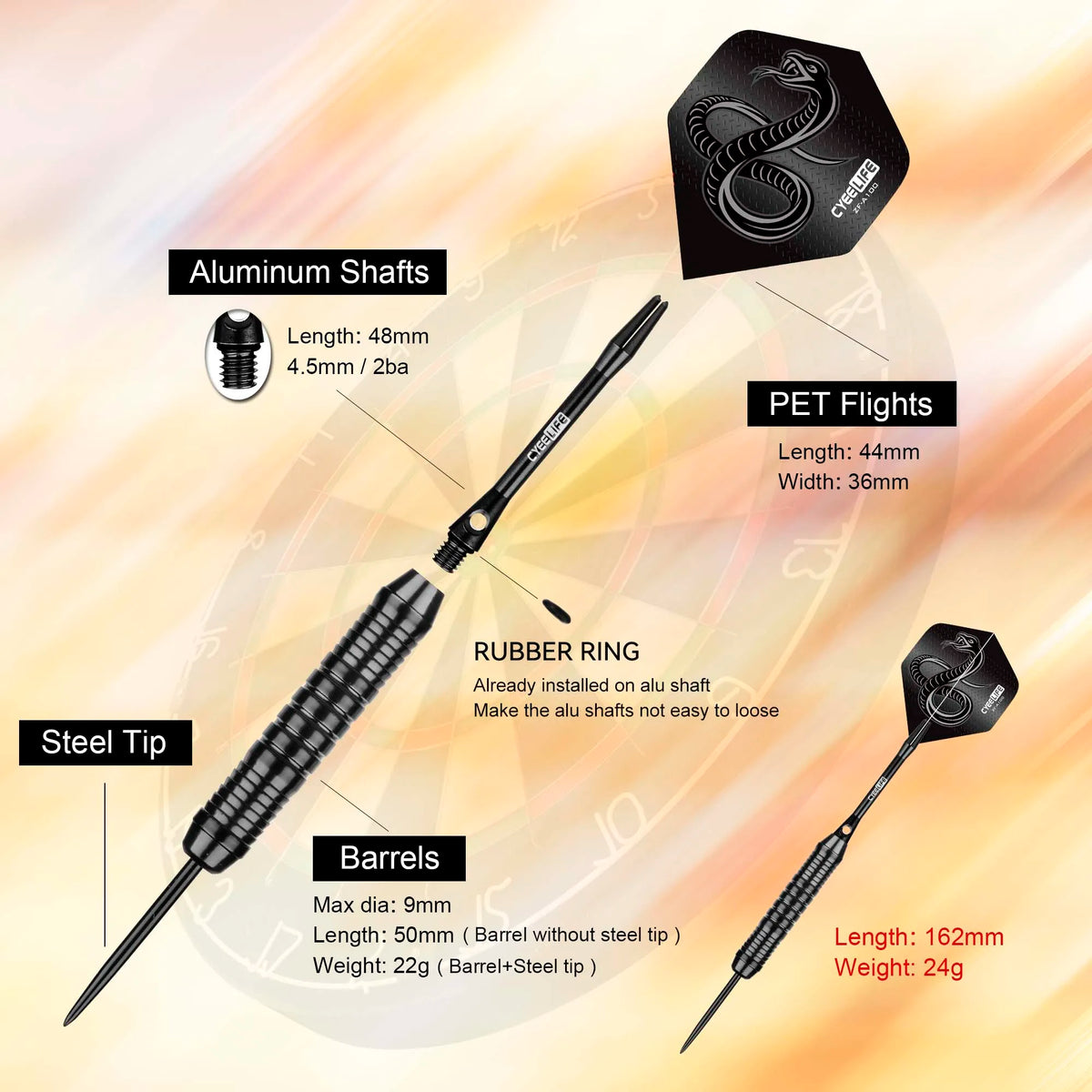 Set de 3 Dardos Profesionales de Acero — 24 g