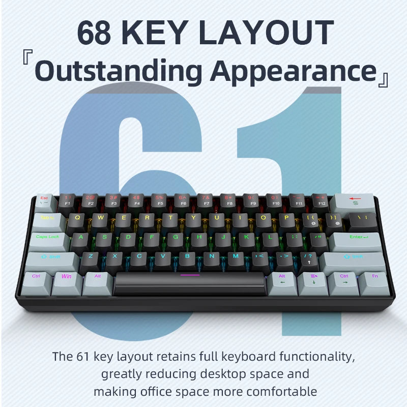 Teclado Mecánico Gaming K61 Mini 60% – RGB