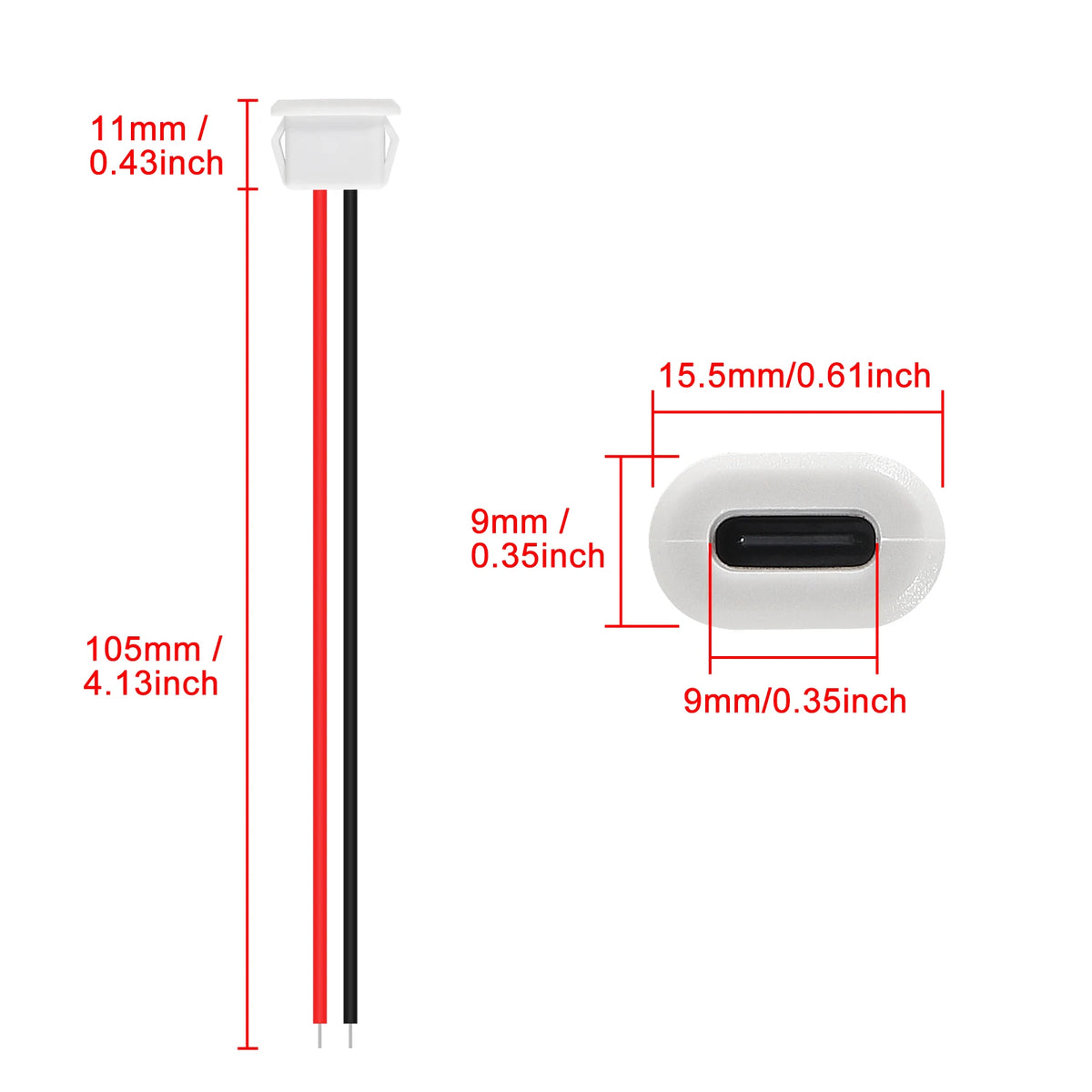 cable USB-C con conector hembra para montaje en panel, resistente al agua, con 2 cables pelados para soldar.