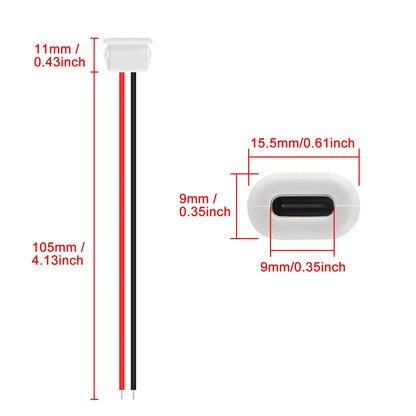 cable USB-C con conector hembra para montaje en panel, resistente al agua, con 2 cables pelados para soldar.