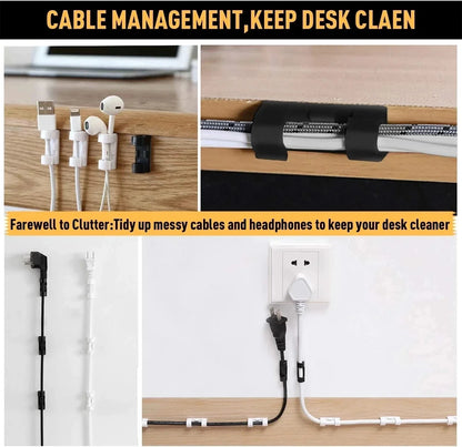 Organizador de Cables Autoadhesivo – Clips para Hogar, Oficina y Coche