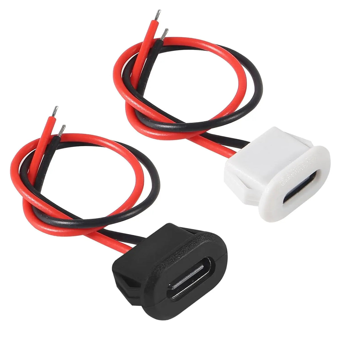 cable USB-C con conector hembra para montaje en panel, resistente al agua, con 2 cables pelados para soldar.